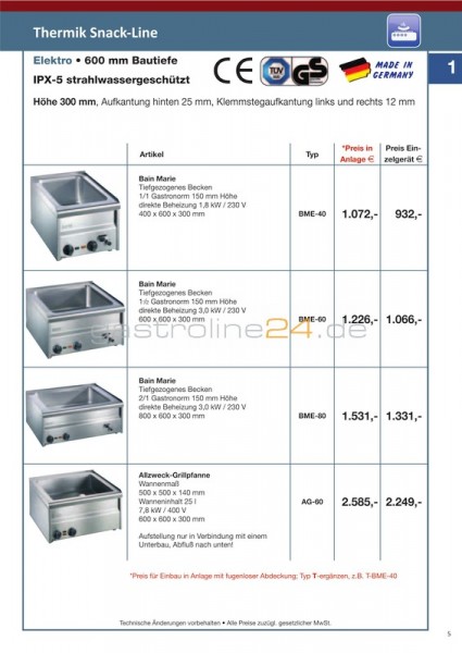 ELEKTRO-BAINMARIE Typ: BME-40