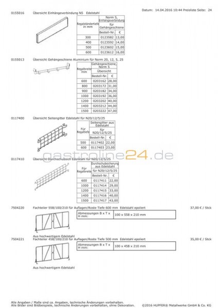 EINHÄNGEVERBINDUNG NORM 5 für Regaltiefe: 600 mm