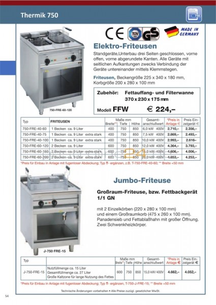 FETTAUFFANG/FILTERWANNE Typ: FFW