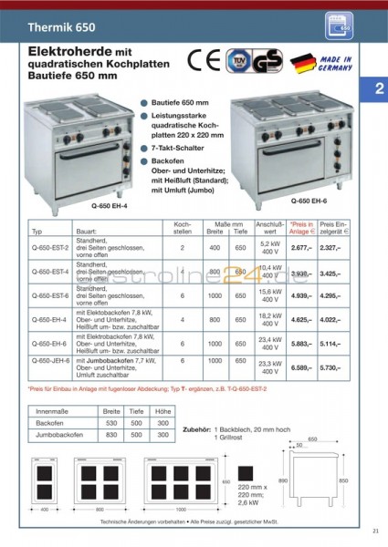 ELEKTROHERD Typ: Q-650-EH-4
