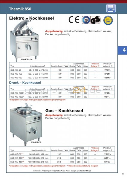 GAS-KOCHKESSEL Typ: 850-KIG-100