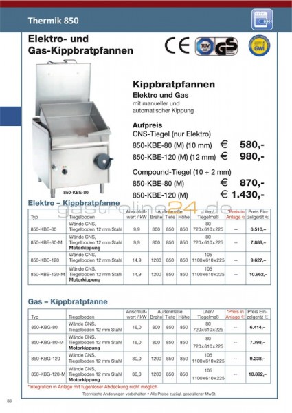 ELEKTRO-KIPPBRATPFANNE Typ: 850-KBE-80