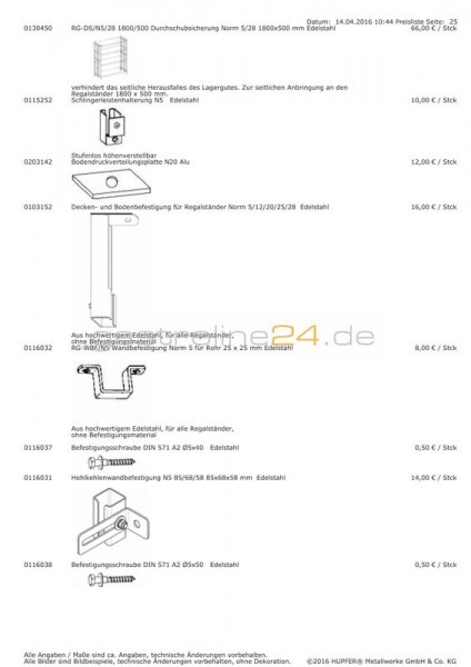 DURCHSCHUBSICHERUNG NORM 5/28 für: Regalständer 1800x500 mm