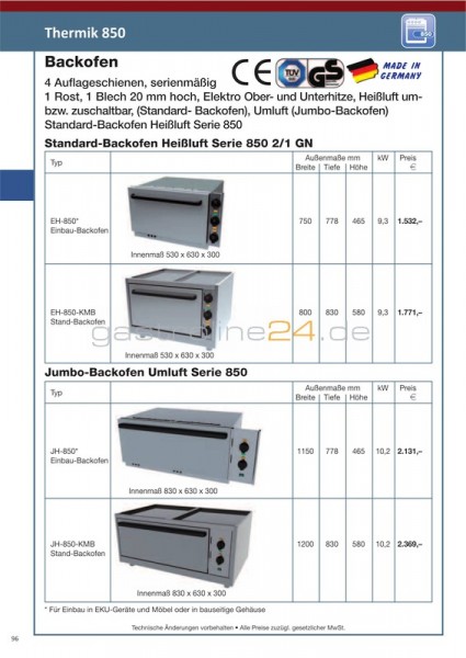 ELEKTRO-BACKOFEN Typ: EH-850-KMB