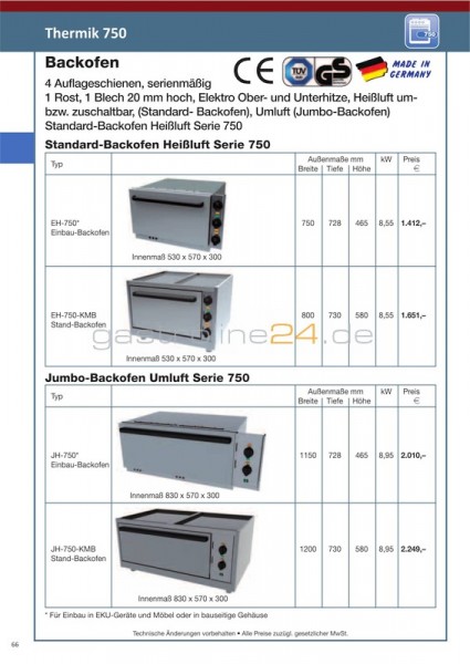 ELEKTRO-BACKOFEN Typ: EH-750-KMB