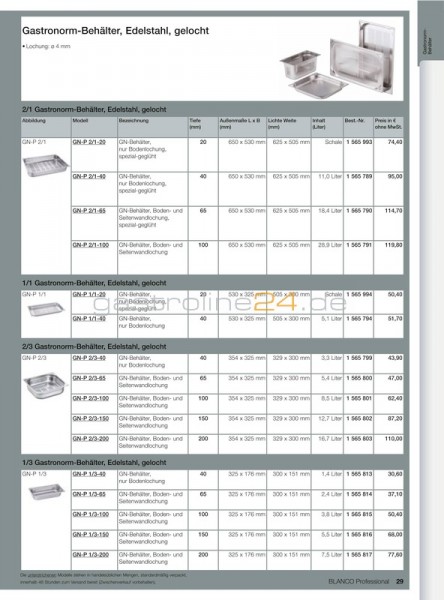 GASTRONORM-BEHÄLTER EN 631 Typ: GN-P-1/3-100