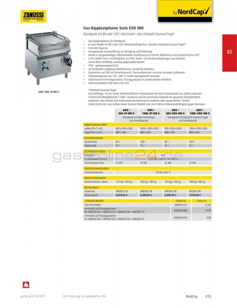 GAS-KIPPBRATPFANNE Typ: GK9/100L-CNS-HK-S
