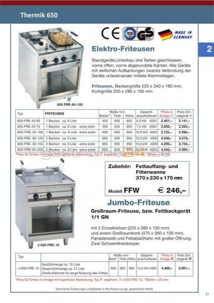 ELEKTRO-FRITTEUSE Typ: 650-FRE-40-60