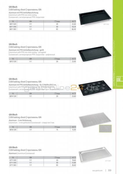 GN-BLECH 1/1-20MM MIT PTFE Antihaftbeschichtung