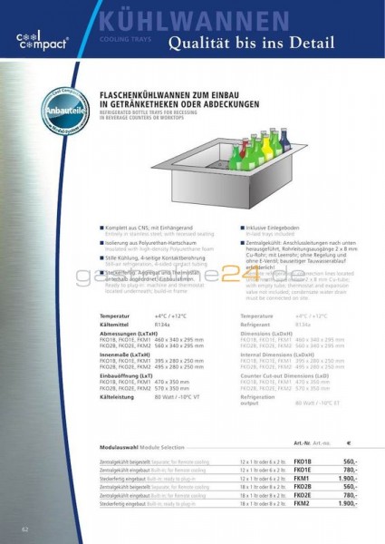 EINBAU-FLASCHENKÜHLWANNE Typ: FKM1
