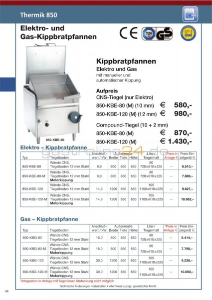 GAS-KIPPBRATPFANNE Typ: 850-KBG-120