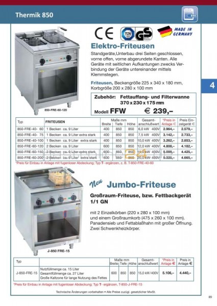 ELEKTRO-FRITTEUSE Typ: T-850-FRE-60-150