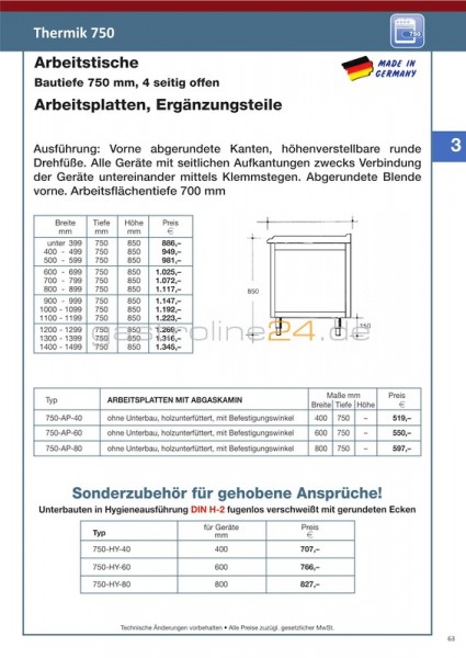 ARBEITSPLATTE Typ: 750-AP-60