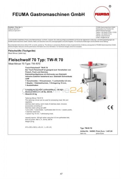 FLEISCHWOLF Typ: TG/TW-R-70