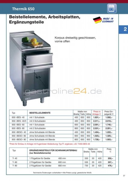 BEISTELLELEMENT Typ: T-650-BES-80