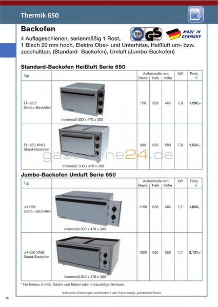 ELEKTRO-BACKOFEN Typ: EH-650-KMB