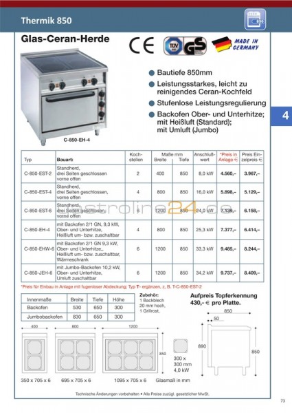 ELEKTRO-CERANHERD Typ: C-850-EST-4