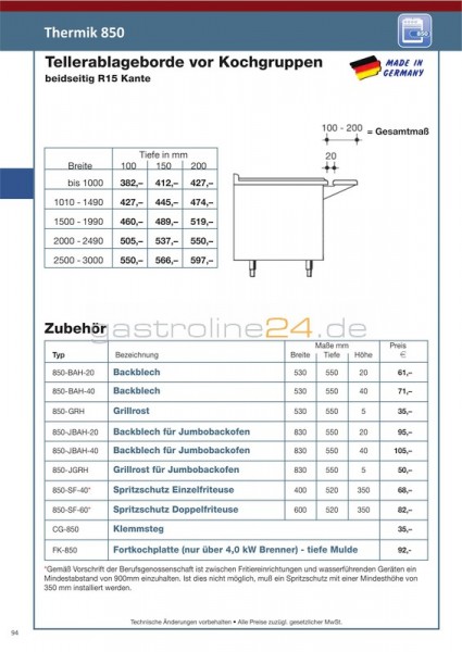 BACKBLECH Typ: 850-BAH-20