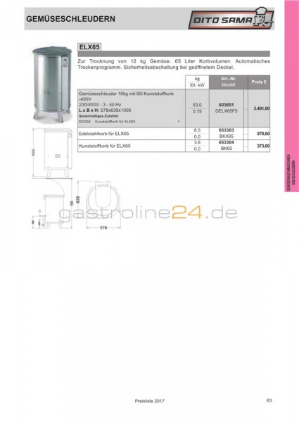 EDELSTAHLKORB FÜR ELX65 Typ: BKX65