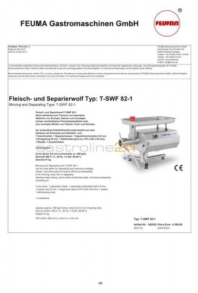 FLEISCH-/SEPARIERWOLF Typ: TG/T-SWF-82-1
