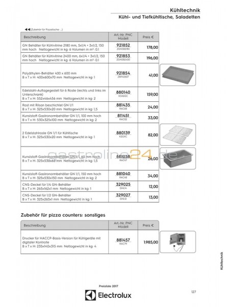 GN-BEHÄLTER FÜR KÜHLVITRINE Typ: ZGNSB2400