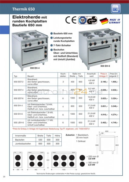 ELEKTROHERD Typ: 650-EH-4